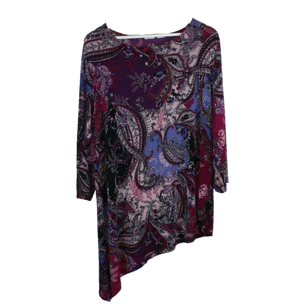 Chico's Travelers Multicolor Stretchy Slinky Blouse Size 3 Shirt Asymmetrical 16